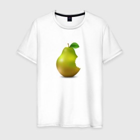 Мужская футболка хлопок с принтом iPear в Новосибирске, 100% хлопок | прямой крой, круглый вырез горловины, длина до линии бедер, слегка спущенное плечо. | (iphone) | груша | пародия | прикол | укус