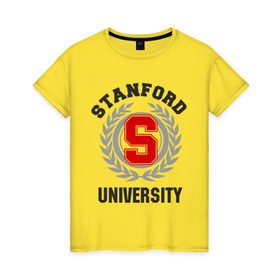 Женская футболка хлопок с принтом Стэнфорд в Новосибирске, 100% хлопок | прямой крой, круглый вырез горловины, длина до линии бедер, слегка спущенное плечо | stanford | институт | студентам | стэнфорд | университет