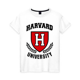 Женская футболка хлопок с принтом Гарвард в Новосибирске, 100% хлопок | прямой крой, круглый вырез горловины, длина до линии бедер, слегка спущенное плечо | harvard | university | гарвард | институт | студентам | университет