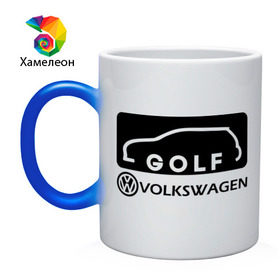 Кружка хамелеон с принтом Фольцваген гольф в Новосибирске, керамика | меняет цвет при нагревании, емкость 330 мл | Тематика изображения на принте: golf | logo | volkswagen | гольф | логотип | фольцваген