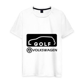 Мужская футболка хлопок с принтом Фольцваген гольф в Новосибирске, 100% хлопок | прямой крой, круглый вырез горловины, длина до линии бедер, слегка спущенное плечо. | Тематика изображения на принте: golf | logo | volkswagen | гольф | логотип | фольцваген