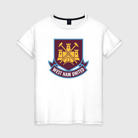 Женская футболка хлопок с принтом Вест Хэм, BPL, West Ham в Новосибирске, 100% хлопок | прямой крой, круглый вырез горловины, длина до линии бедер, слегка спущенное плечо | bpl | westham | вестхэм | новинка | отличные вещи для истинного болельщика вест хэмаwfc | футбол