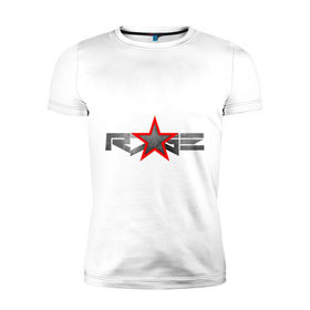 Мужская футболка премиум с принтом R7GE в Новосибирске, 92% хлопок, 8% лайкра | приталенный силуэт, круглый вырез ворота, длина до линии бедра, короткий рукав | Тематика изображения на принте: @ | r7ge | youtube | звезда | метал