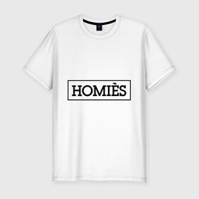Мужская футболка премиум с принтом Homies в Новосибирске, 92% хлопок, 8% лайкра | приталенный силуэт, круглый вырез ворота, длина до линии бедра, короткий рукав | Тематика изображения на принте: homies | svag | бренд | мода | свэг