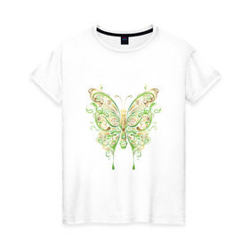 Женская футболка хлопок с принтом Art butterfly в Новосибирске, 100% хлопок | прямой крой, круглый вырез горловины, длина до линии бедер, слегка спущенное плечо | 