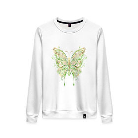 Женский свитшот хлопок с принтом Art butterfly в Новосибирске, 100% хлопок | прямой крой, круглый вырез, на манжетах и по низу широкая трикотажная резинка  | 