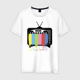 Мужская футболка хлопок с принтом Телевизор в Новосибирске, 100% хлопок | прямой крой, круглый вырез горловины, длина до линии бедер, слегка спущенное плечо. | @ | телевизортелевизор