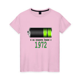 Женская футболка хлопок с принтом Я на планете Земля с 1972 в Новосибирске, 100% хлопок | прямой крой, круглый вырез горловины, длина до линии бедер, слегка спущенное плечо | Тематика изображения на принте: 
