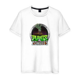 Мужская футболка хлопок с принтом Plants vs Zombies в Новосибирске, 100% хлопок | прямой крой, круглый вырез горловины, длина до линии бедер, слегка спущенное плечо. | растения против зомби