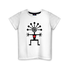 Детская футболка хлопок с принтом Кураймен (этночеловек) в Новосибирске, 100% хлопок | круглый вырез горловины, полуприлегающий силуэт, длина до линии бедер | Тематика изображения на принте: курай | кураймен | этника | этномотив