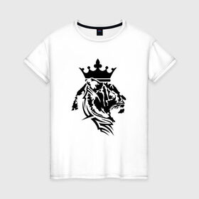 Женская футболка хлопок с принтом Тигр с короной в Новосибирске, 100% хлопок | прямой крой, круглый вырез горловины, длина до линии бедер, слегка спущенное плечо | @ | tatu | корона | кот | лев | татуировка | тигр с короной в тату стиле.тигр | царь