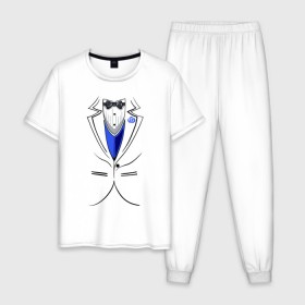 Мужская пижама хлопок с принтом Костюм жениха в Новосибирске, 100% хлопок | брюки и футболка прямого кроя, без карманов, на брюках мягкая резинка на поясе и по низу штанин
 | бабочка