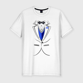 Мужская футболка премиум с принтом Костюм жениха в Новосибирске, 92% хлопок, 8% лайкра | приталенный силуэт, круглый вырез ворота, длина до линии бедра, короткий рукав | бабочка