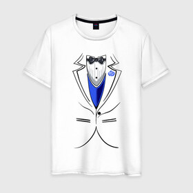 Мужская футболка хлопок с принтом Костюм жениха в Новосибирске, 100% хлопок | прямой крой, круглый вырез горловины, длина до линии бедер, слегка спущенное плечо. | бабочка