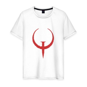 Мужская футболка хлопок с принтом Quake в Новосибирске, 100% хлопок | прямой крой, круглый вырез горловины, длина до линии бедер, слегка спущенное плечо. | .красный | logo | quake | qw | игра