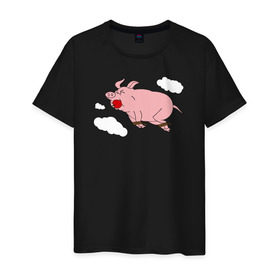 Мужская футболка хлопок с принтом Когда свиньи залетают! в Новосибирске, 100% хлопок | прямой крой, круглый вырез горловины, длина до линии бедер, слегка спущенное плечо. | когда свиньи залетают симпсоны the simpsons