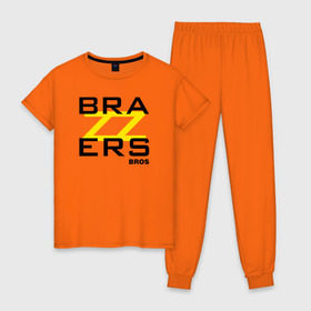 Женская пижама хлопок с принтом Brazzers Bros в Новосибирске, 100% хлопок | брюки и футболка прямого кроя, без карманов, на брюках мягкая резинка на поясе и по низу штанин | brazzers