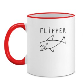 Кружка двухцветная с принтом Flipper в Новосибирске, керамика | объем — 330 мл, диаметр — 80 мм. Цветная ручка и кайма сверху, в некоторых цветах — вся внутренняя часть | flipper | kurt | nirvana | курт кобейн | курта кобейна | нирвана