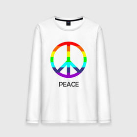 Мужской лонгслив хлопок с принтом Мир (Peace). Пацифик в Новосибирске, 100% хлопок |  | (peace) | венок | знак | на картинке изображен знак пацифик и надпись peace   мирмир | пацифик | пис