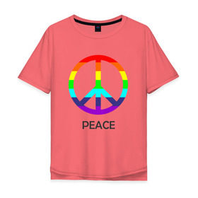 Мужская футболка хлопок Oversize с принтом Мир (Peace). Пацифик в Новосибирске, 100% хлопок | свободный крой, круглый ворот, “спинка” длиннее передней части | (peace) | венок | знак | на картинке изображен знак пацифик и надпись peace   мирмир | пацифик | пис