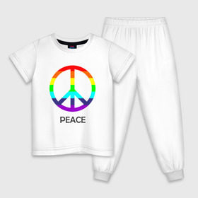 Детская пижама хлопок с принтом Мир (Peace). Пацифик в Новосибирске, 100% хлопок |  брюки и футболка прямого кроя, без карманов, на брюках мягкая резинка на поясе и по низу штанин
 | (peace) | венок | знак | на картинке изображен знак пацифик и надпись peace   мирмир | пацифик | пис