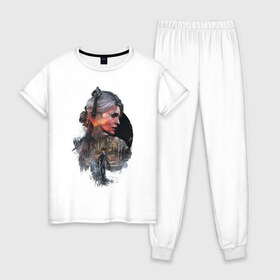 Женская пижама хлопок с принтом The Witcher 3 в Новосибирске, 100% хлопок | брюки и футболка прямого кроя, без карманов, на брюках мягкая резинка на поясе и по низу штанин | ведьмак