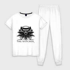 Женская пижама хлопок с принтом The Witcher 3 в Новосибирске, 100% хлопок | брюки и футболка прямого кроя, без карманов, на брюках мягкая резинка на поясе и по низу штанин | ведьмак