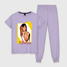 Женская пижама хлопок с принтом Rihanna в Новосибирске, 100% хлопок | брюки и футболка прямого кроя, без карманов, на брюках мягкая резинка на поясе и по низу штанин | badgirl | rihanna | riri | риана | рианна | рнб