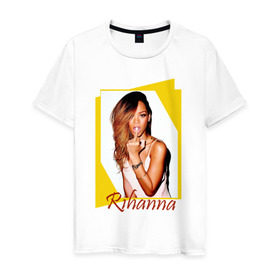 Мужская футболка хлопок с принтом Rihanna в Новосибирске, 100% хлопок | прямой крой, круглый вырез горловины, длина до линии бедер, слегка спущенное плечо. | badgirl | rihanna | riri | риана | рианна | рнб
