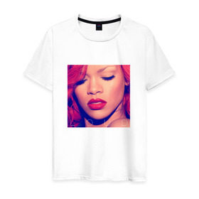 Мужская футболка хлопок с принтом Rihanna в Новосибирске, 100% хлопок | прямой крой, круглый вырез горловины, длина до линии бедер, слегка спущенное плечо. | badgirl | rihanna | riri | риана | рианна | рнб