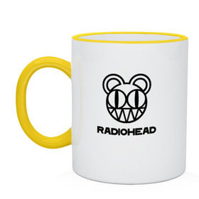 Кружка двухцветная с принтом Radiohead в Новосибирске, керамика | объем — 330 мл, диаметр — 80 мм. Цветная ручка и кайма сверху, в некоторых цветах — вся внутренняя часть | Тематика изображения на принте: creep | emi | radiohead | rok