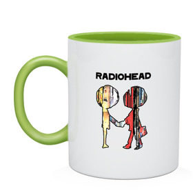 Кружка двухцветная с принтом Radiohead в Новосибирске, керамика | объем — 330 мл, диаметр — 80 мм. Цветная ручка и кайма сверху, в некоторых цветах — вся внутренняя часть | Тематика изображения на принте: creep | emi | radiohead | rok