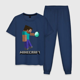 Мужская пижама хлопок с принтом Minecraft в Новосибирске, 100% хлопок | брюки и футболка прямого кроя, без карманов, на брюках мягкая резинка на поясе и по низу штанин
 | boom | media | minecraft | игры | компьютерные игры | майнкрафт