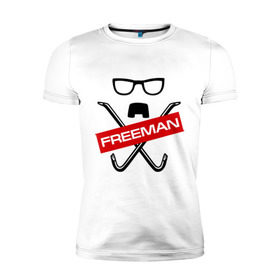 Мужская футболка премиум с принтом Freeman в Новосибирске, 92% хлопок, 8% лайкра | приталенный силуэт, круглый вырез ворота, длина до линии бедра, короткий рукав | Тематика изображения на принте: freeman | half life | игра | халф лайф