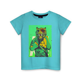 Детская футболка хлопок с принтом Tiger в Новосибирске, 100% хлопок | круглый вырез горловины, полуприлегающий силуэт, длина до линии бедер | Тематика изображения на принте: hotline miami