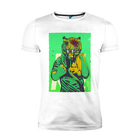 Мужская футболка премиум с принтом Tiger в Новосибирске, 92% хлопок, 8% лайкра | приталенный силуэт, круглый вырез ворота, длина до линии бедра, короткий рукав | hotline miami