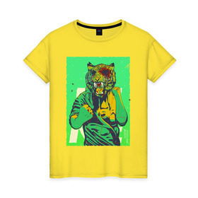 Женская футболка хлопок с принтом Tiger в Новосибирске, 100% хлопок | прямой крой, круглый вырез горловины, длина до линии бедер, слегка спущенное плечо | hotline miami