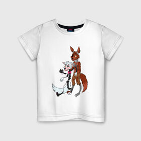 Детская футболка хлопок с принтом Foxy and sister в Новосибирске, 100% хлопок | круглый вырез горловины, полуприлегающий силуэт, длина до линии бедер | fnaf | фнаф