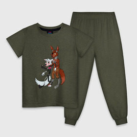 Детская пижама хлопок с принтом Foxy and sister в Новосибирске, 100% хлопок |  брюки и футболка прямого кроя, без карманов, на брюках мягкая резинка на поясе и по низу штанин
 | Тематика изображения на принте: fnaf | фнаф