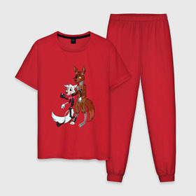 Мужская пижама хлопок с принтом Foxy and sister в Новосибирске, 100% хлопок | брюки и футболка прямого кроя, без карманов, на брюках мягкая резинка на поясе и по низу штанин
 | fnaf | фнаф