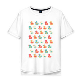 Мужская футболка хлопок Oversize с принтом Утки в Новосибирске, 100% хлопок | свободный крой, круглый ворот, “спинка” длиннее передней части | Тематика изображения на принте: паттерн | паттерн из разноцветных утят.утки | разноцветные | утята