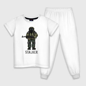 Детская пижама хлопок с принтом Сталкер в Новосибирске, 100% хлопок |  брюки и футболка прямого кроя, без карманов, на брюках мягкая резинка на поясе и по низу штанин
 | shooter | stalker | радиация | шутер