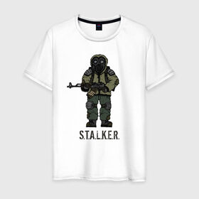 Мужская футболка хлопок с принтом Сталкер в Новосибирске, 100% хлопок | прямой крой, круглый вырез горловины, длина до линии бедер, слегка спущенное плечо. | shooter | stalker | радиация | шутер