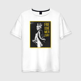 Женская футболка хлопок Oversize с принтом Фредди Меркьюри в Новосибирске, 100% хлопок | свободный крой, круглый ворот, спущенный рукав, длина до линии бедер
 | heavy | queen | квин | меркури | метал | фредди