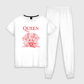 Женская пижама хлопок с принтом Queen в Новосибирске, 100% хлопок | брюки и футболка прямого кроя, без карманов, на брюках мягкая резинка на поясе и по низу штанин | heavy | queen | квин | меркури | метал | фредди