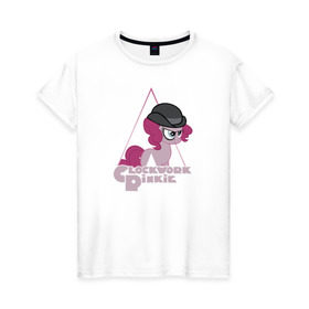 Женская футболка хлопок с принтом Clockwork Pinkie в Новосибирске, 100% хлопок | прямой крой, круглый вырез горловины, длина до линии бедер, слегка спущенное плечо | Тематика изображения на принте: little | маленькие пони | мои маленькие пони: дружба это магия оригинальное название: my little popony