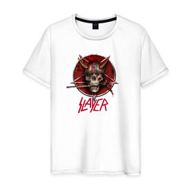 Мужская футболка хлопок с принтом Slayer skull в Новосибирске, 100% хлопок | прямой крой, круглый вырез горловины, длина до линии бедер, слегка спущенное плечо. | punk | slayer | метал