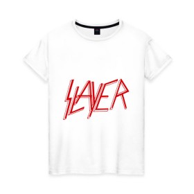 Женская футболка хлопок с принтом Slayer logo в Новосибирске, 100% хлопок | прямой крой, круглый вырез горловины, длина до линии бедер, слегка спущенное плечо | alternative rock | pank | punk | rock | slayer | альтернативный рок | метал | панк | рок | слаер | тяжелая музыка | хард рок | хеви метал