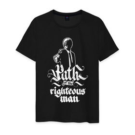 Мужская футболка хлопок с принтом Path of the righteous man в Новосибирске, 100% хлопок | прямой крой, круглый вырез горловины, длина до линии бедер, слегка спущенное плечо. | 