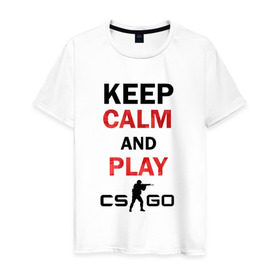 Мужская футболка хлопок с принтом Keep Calm and play cs:go в Новосибирске, 100% хлопок | прямой крой, круглый вырез горловины, длина до линии бедер, слегка спущенное плечо. | Тематика изображения на принте: calm | cs go | keep | го